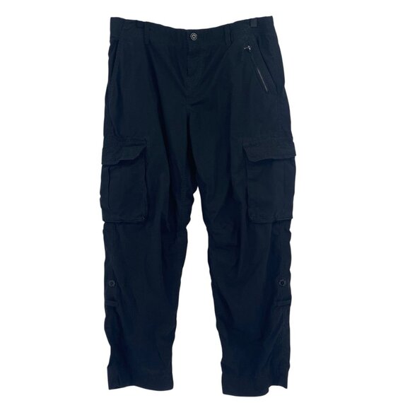 Norma Kamali Womens Size 10 Cargo Tech Pants 100% Cotton Mid Rise Black Pockets - Picture 1 of 13